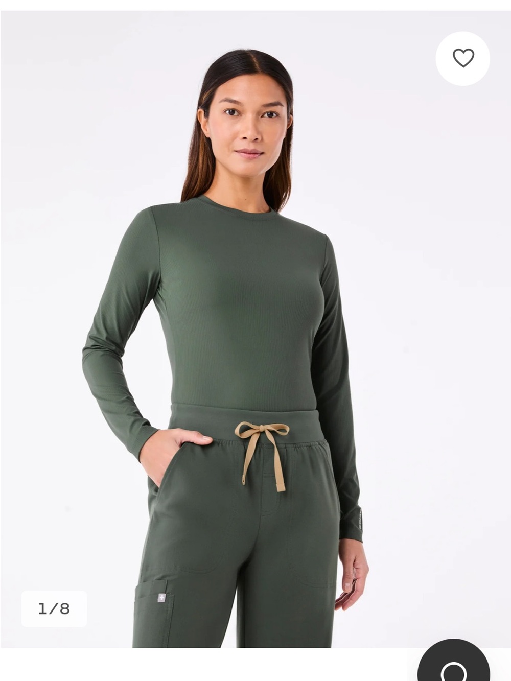 Figs Women’s Palmer Ribbed Long-Sleeve Underscrub shirt; size small color moss